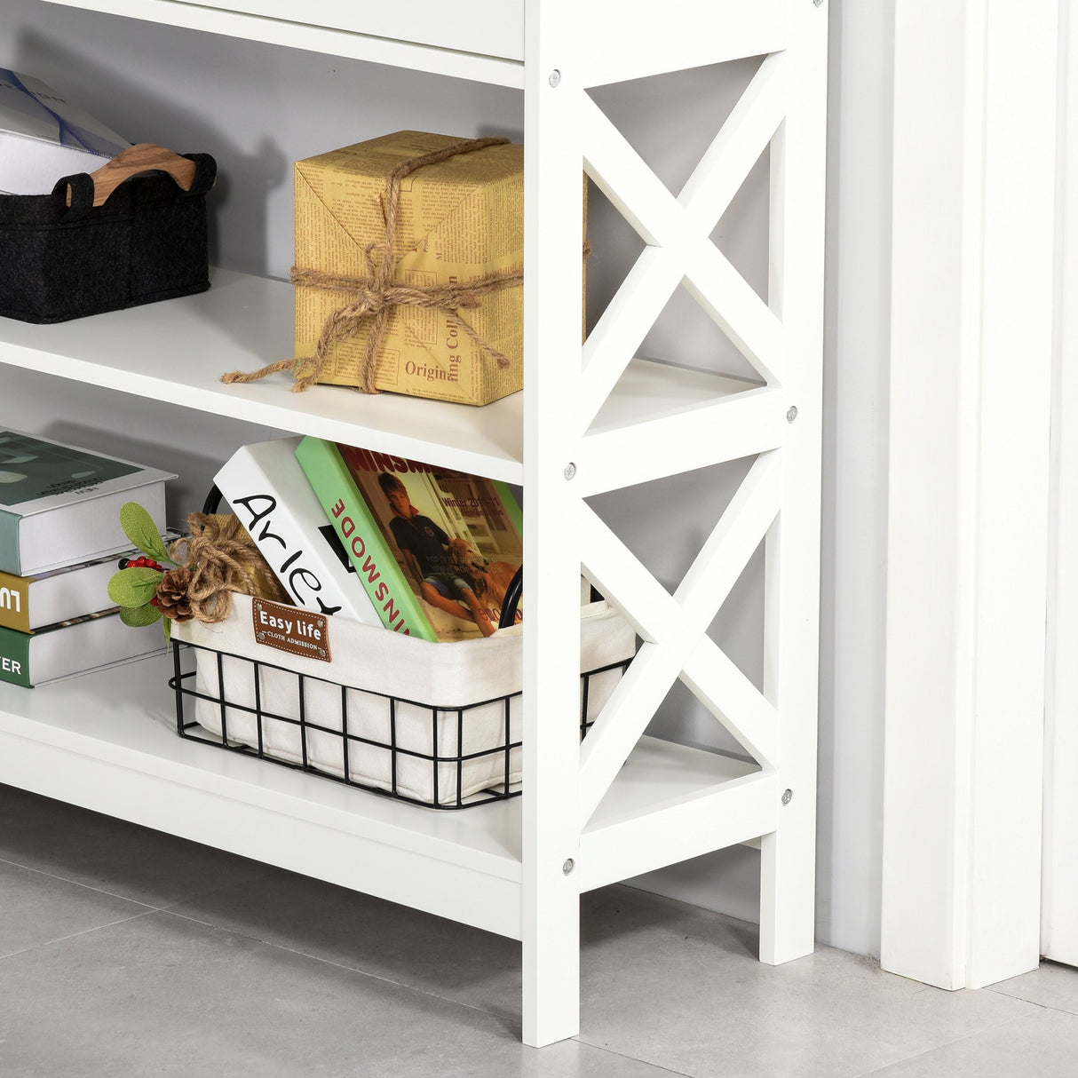 easycomfort easycomfort tavolo consolle con 2 cassetti e 2 mensole mobile da ingresso e soggiorno in mdf 100x30 5x80cm bianco ean 8054144133713