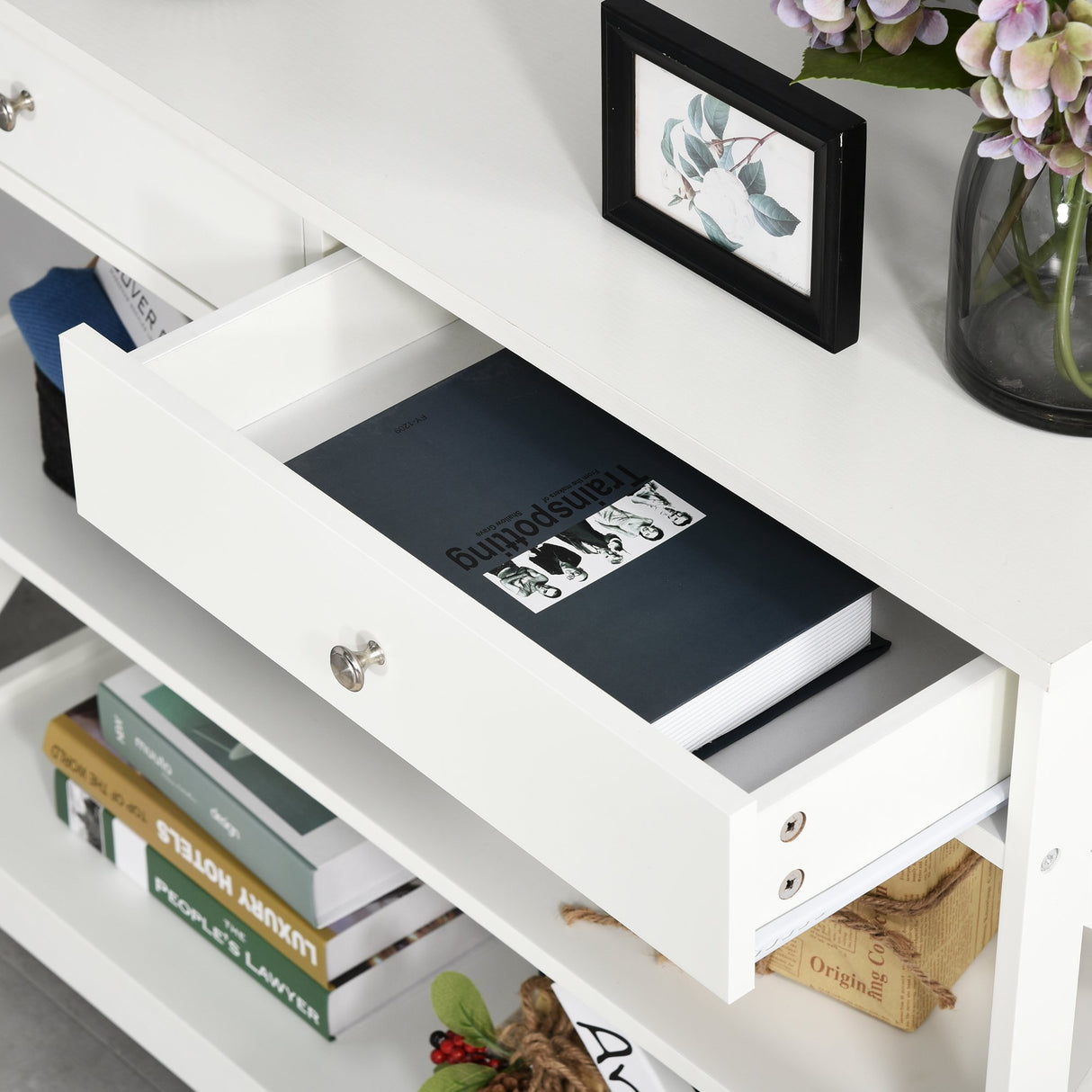 easycomfort easycomfort tavolo consolle con 2 cassetti e 2 mensole mobile da ingresso e soggiorno in mdf 100x30 5x80cm bianco ean 8054144133713