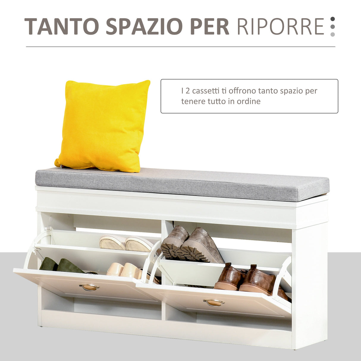 easycomfort easycomfort panca scarpiera salvaspazio in legno con cuscino 2 cassetti con mensola regolabile per 8 scarpe 104x24x55cm bianco
