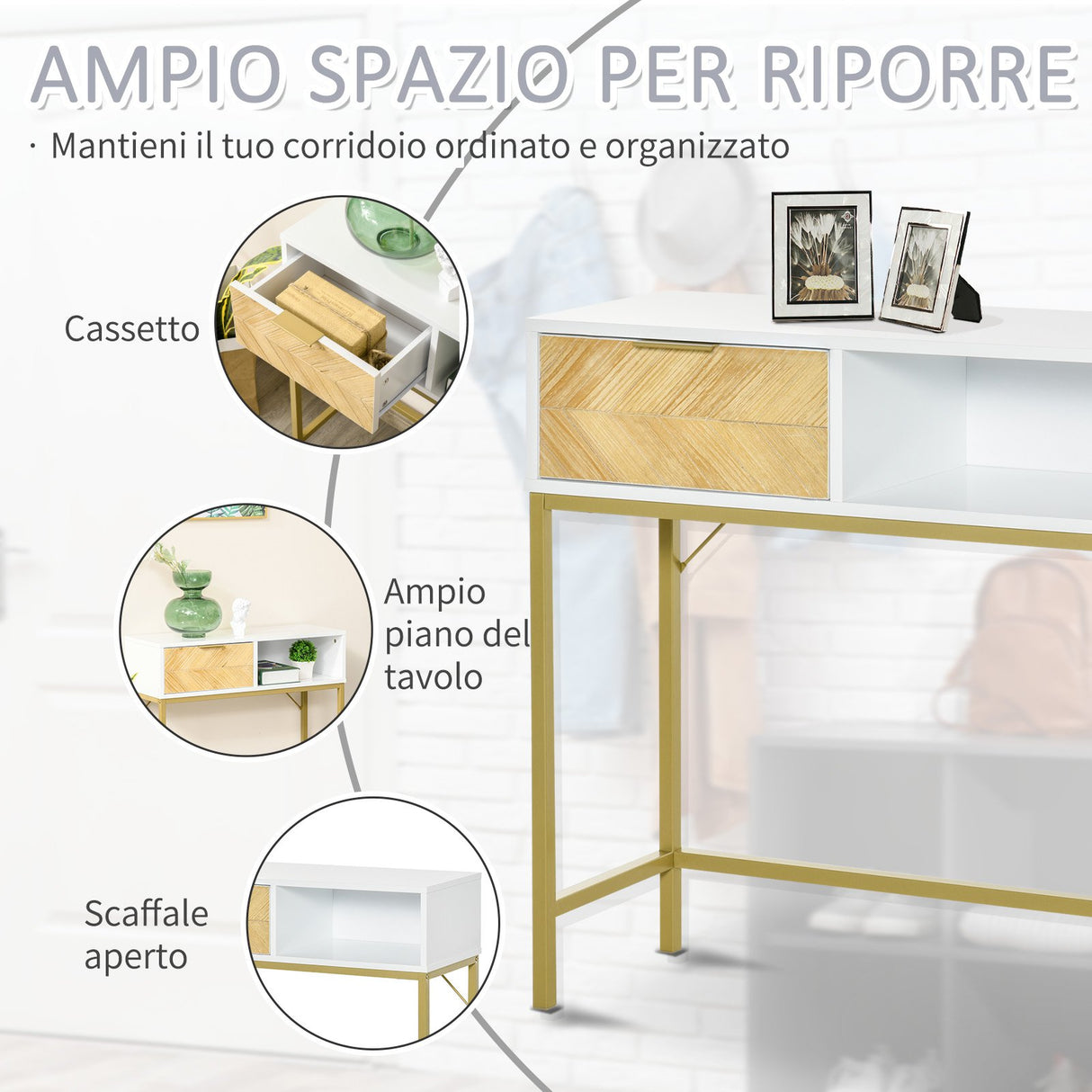 easycomfort easycomfort tavolo consolle in legno consolle da ingresso o salotto con design moderno bianco e oro 80x30x80 5cm