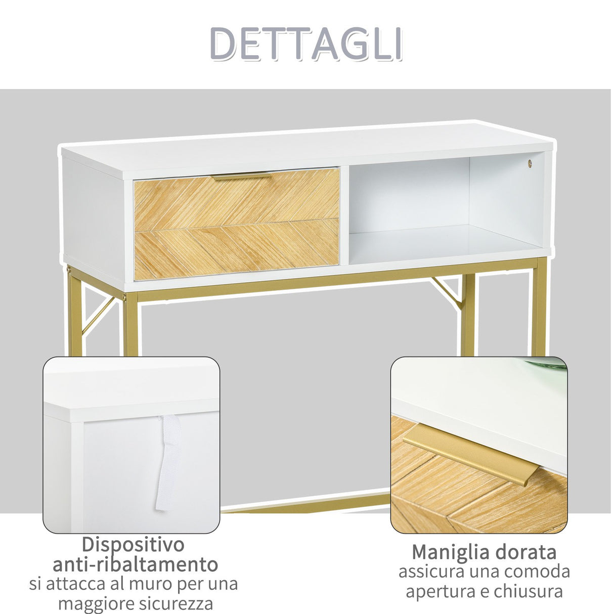easycomfort easycomfort tavolo consolle in legno consolle da ingresso o salotto con design moderno bianco e oro 80x30x80 5cm