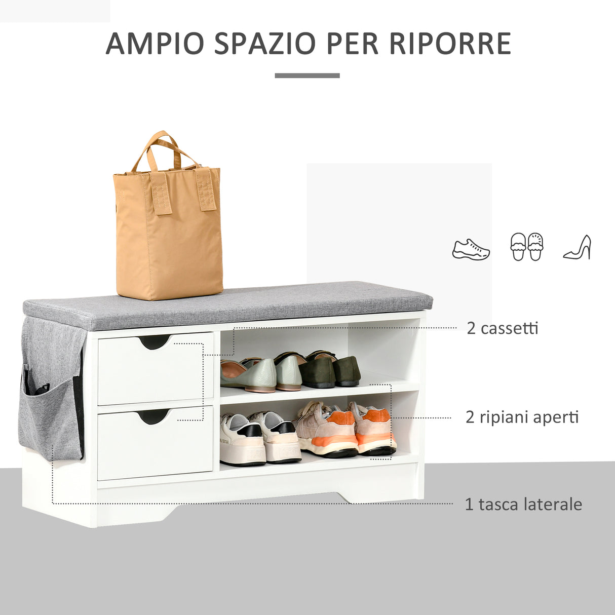 easycomfort easycomfort scarpiera salvaspazio panca scarpiera in legno mobile scarpiera da ingresso bianca 80 5x30 5x43 5cm