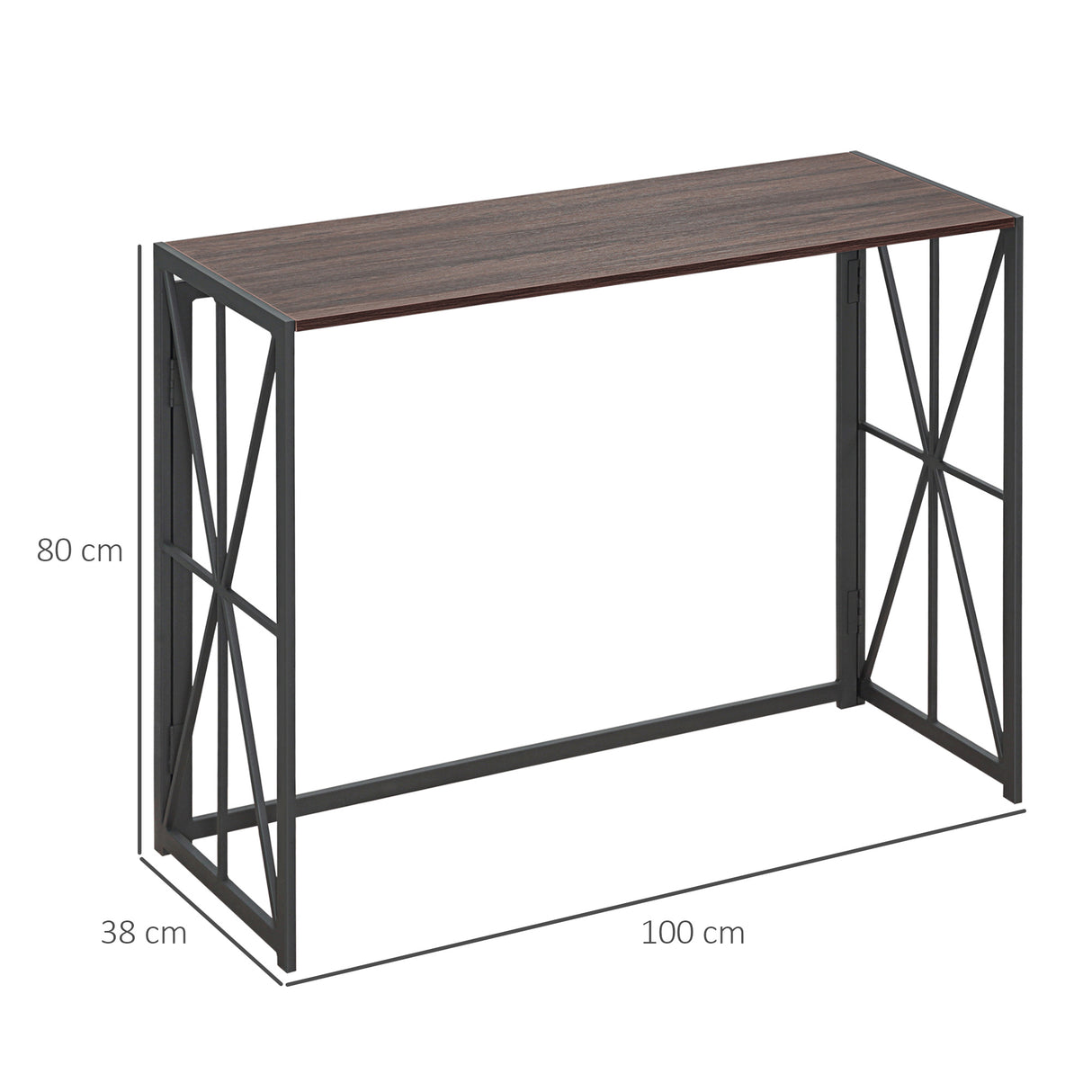 easycomfort easycomfort tavolo consolle da ingresso stile industriale pieghevole in legno e metallo 100x38x80cm marrone