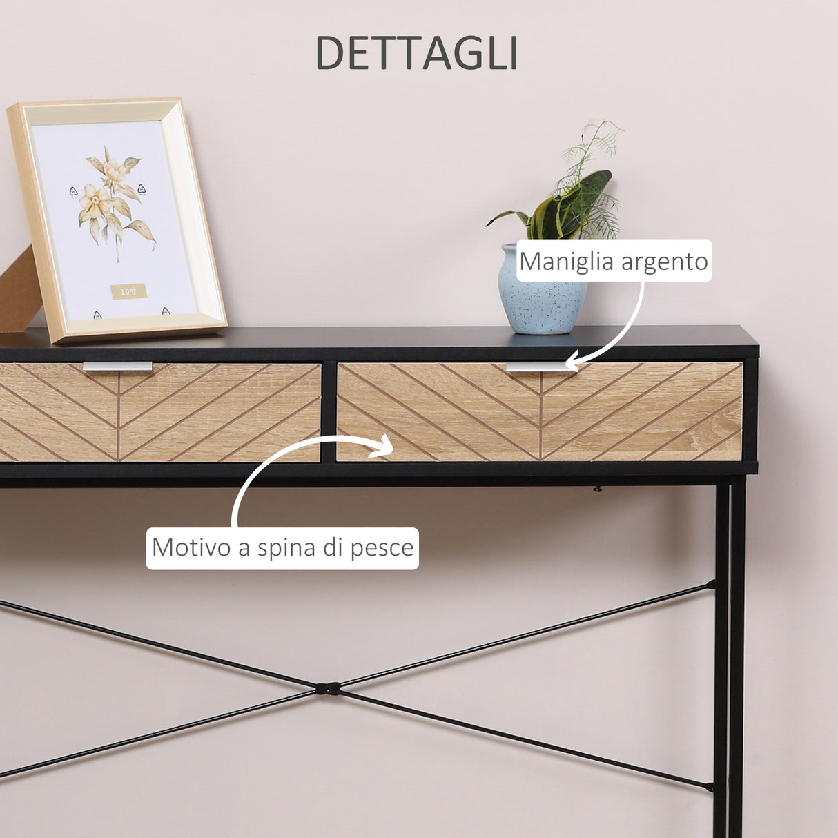 easycomfort easycomfort consolle moderna per ingresso e soggiorno con 2 cassetti in metallo 100x30x75cm nero