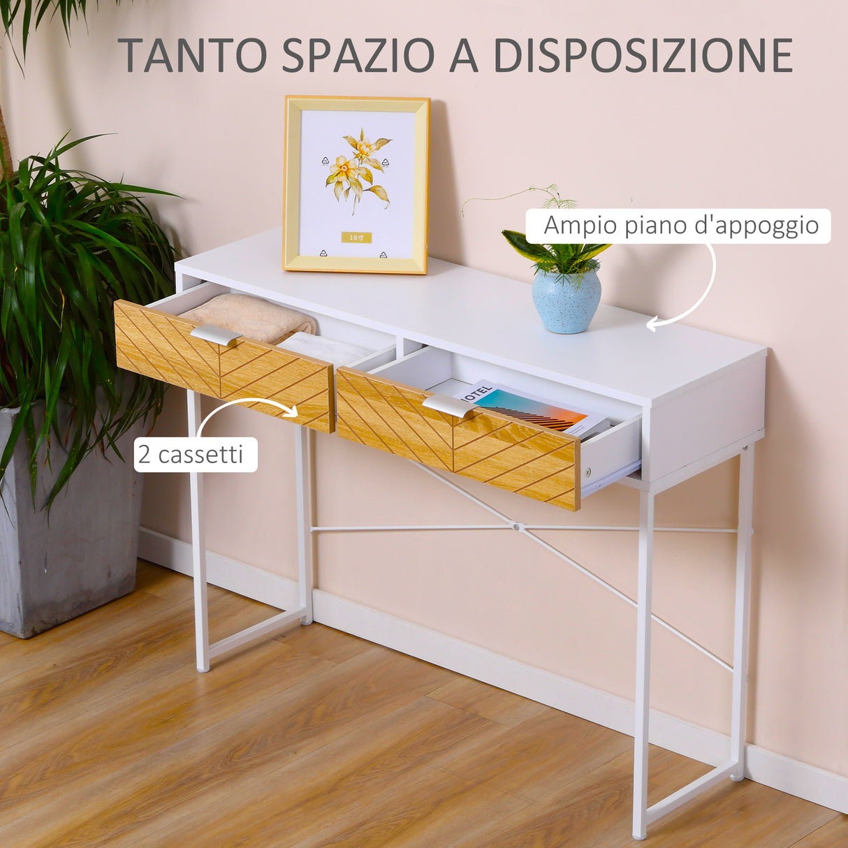 easycomfort easycomfort consolle moderna per ingresso e soggiorno con 2 cassetti in metallo 100x30x75cm bianco