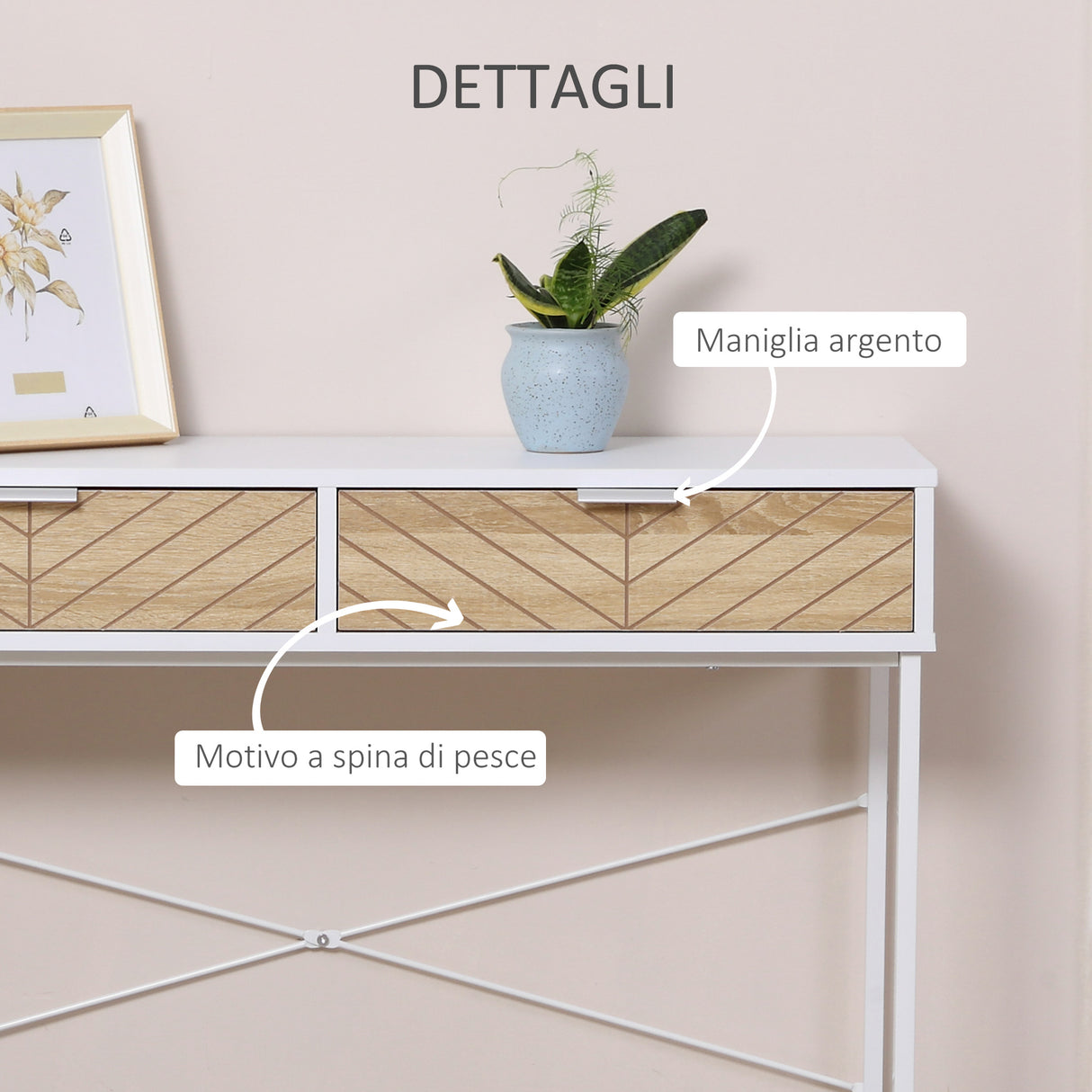 easycomfort easycomfort consolle moderna per ingresso e soggiorno con 2 cassetti in metallo 100x30x75cm bianco