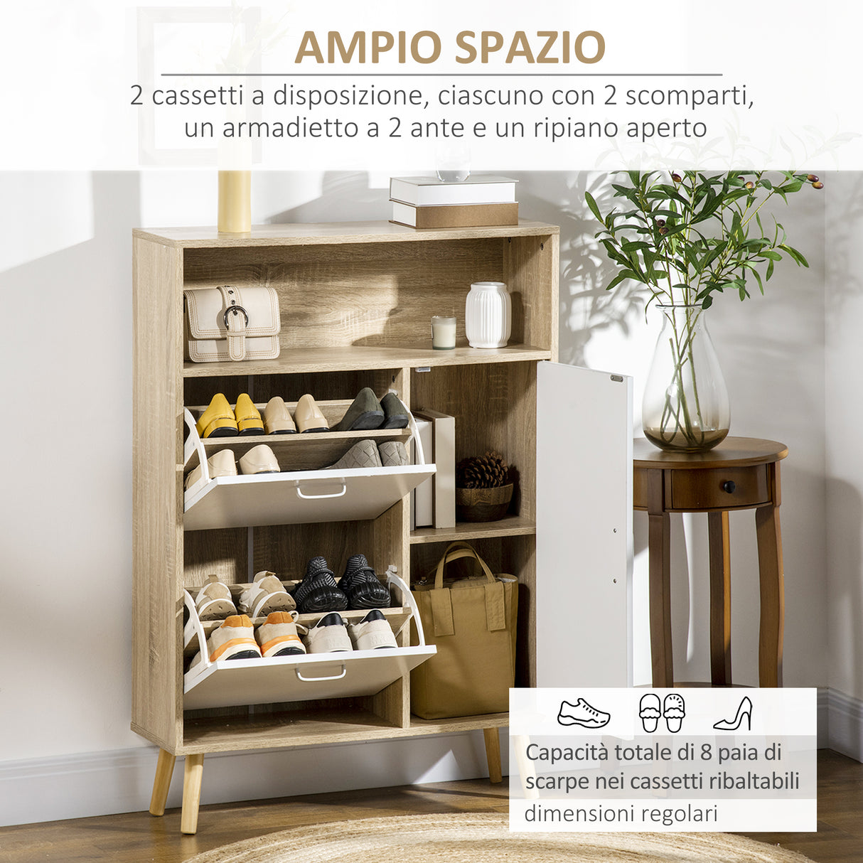 easycomfort easycomfort scarpiera salvaspazio per 8 paia di scarpe con 2 ante e armadietto 80x25 5x112 5cm grigio e bianco