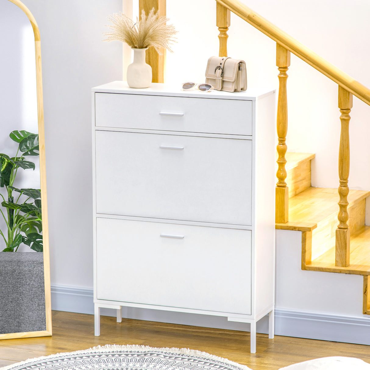 easycomfort easycomfort mobile scarpiera moderno per 12 paia di scarpe con 2 ante a ribalta e cassetto 76x26x110 cm bianco