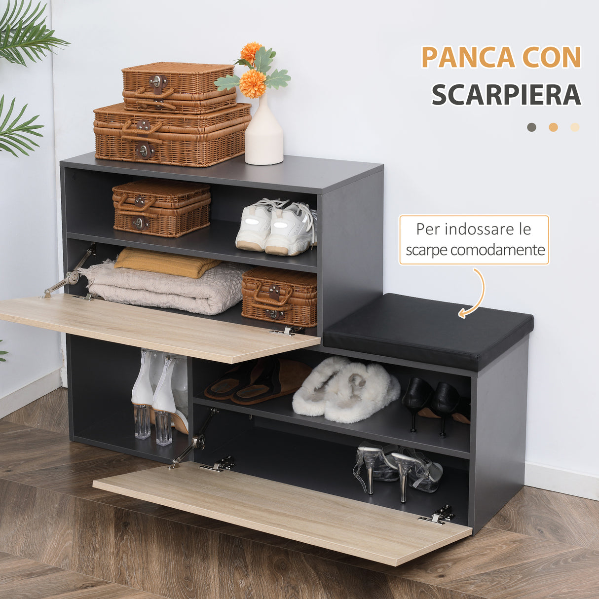 easycomfort easycomfort set mobile da ingresso con attaccapanni scarpiera con panca e scaffale grigio e naturale