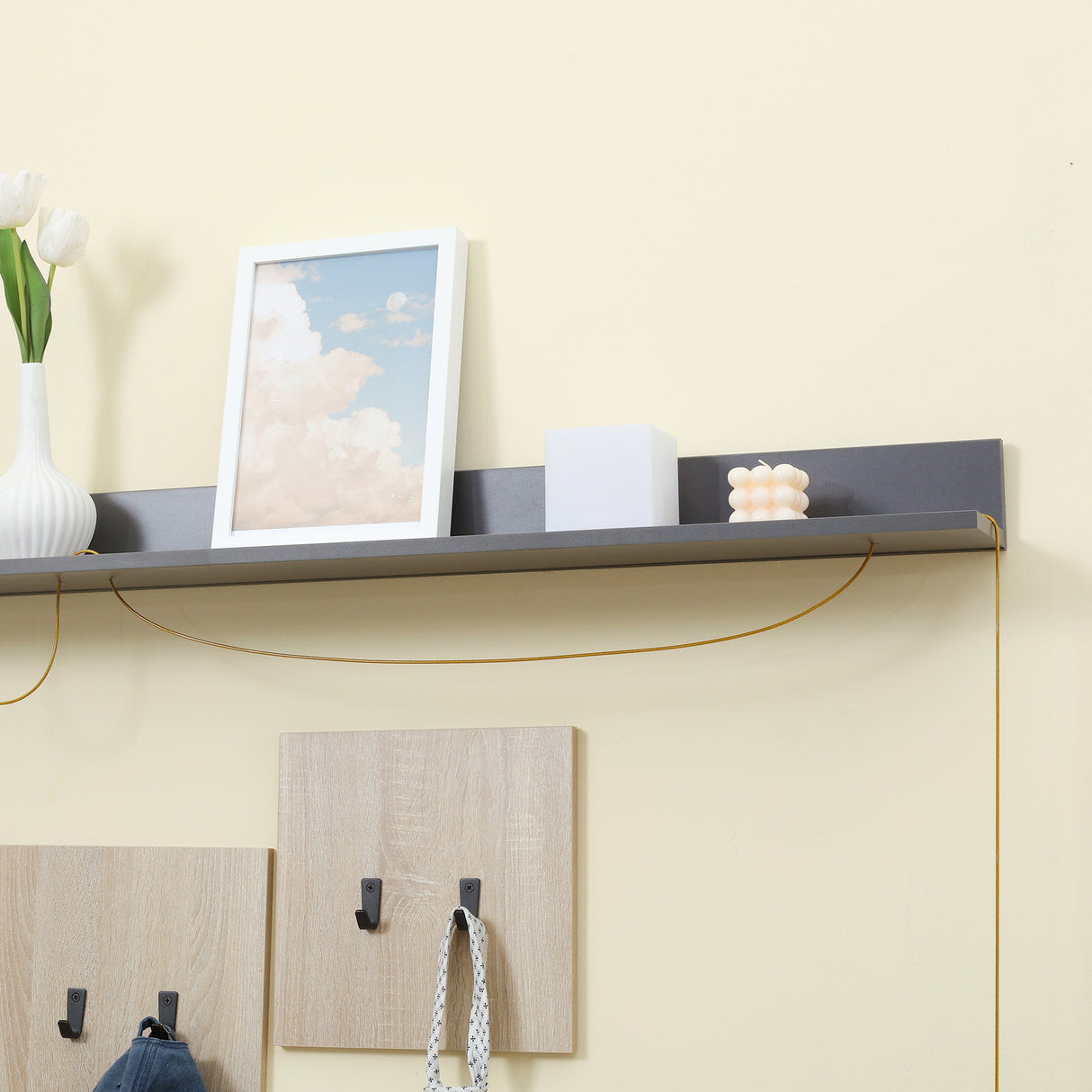 easycomfort easycomfort set mobile da ingresso con attaccapanni scarpiera con panca e scaffale grigio e naturale