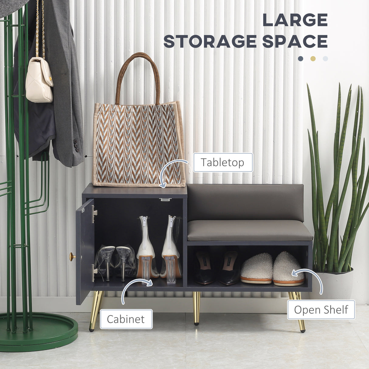 easycomfort easycomfort mobile scarpiera da ingresso con seduta imbottita e armadietto per 4 paia di scarpe 80x33x49cm grigio