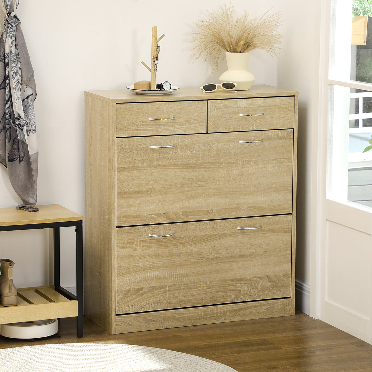 easycomfort easycomfort mobile scarpiera in truciolato con 2 ripiani interni regolabili e 2 cassetti 80x30x91 5 cm