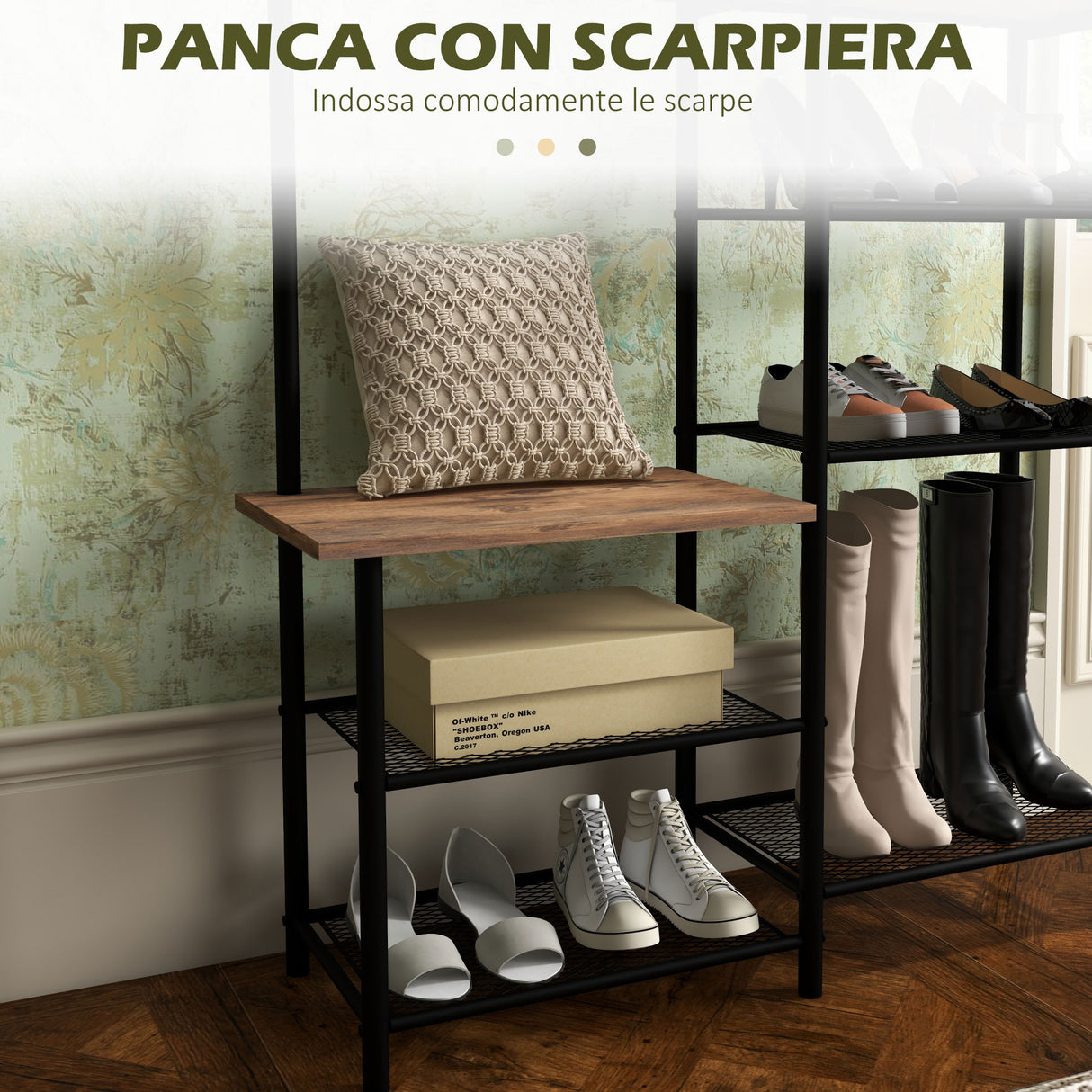 easycomfort easycomfort appendiabiti da terra a 6 ganci in truciolato e acciaio con mobile scarpiera portaoggetti 92 5x28 2x182 cm