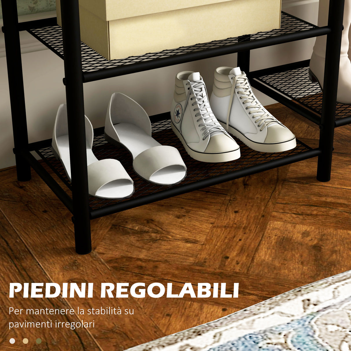 easycomfort easycomfort appendiabiti da terra a 6 ganci in truciolato e acciaio con mobile scarpiera portaoggetti 92 5x28 2x182 cm