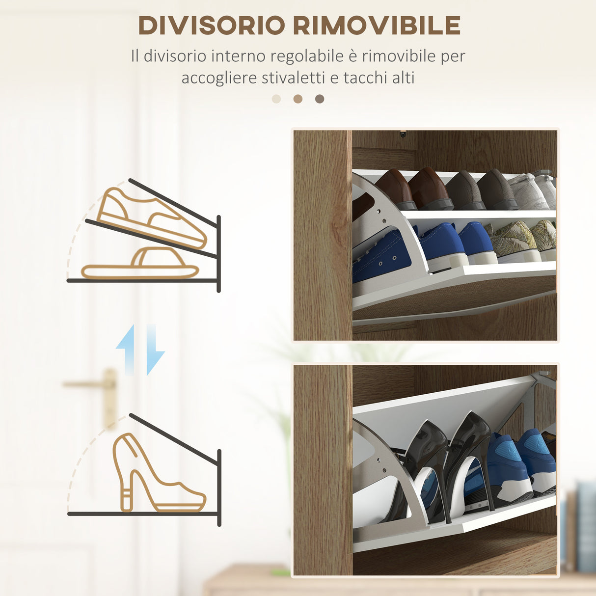 easycomfort easycomfort scarpiera stile boho in rattan truciolato e mdf con 3 ripiani regolabili per 18 paia max 60x24x115 cm