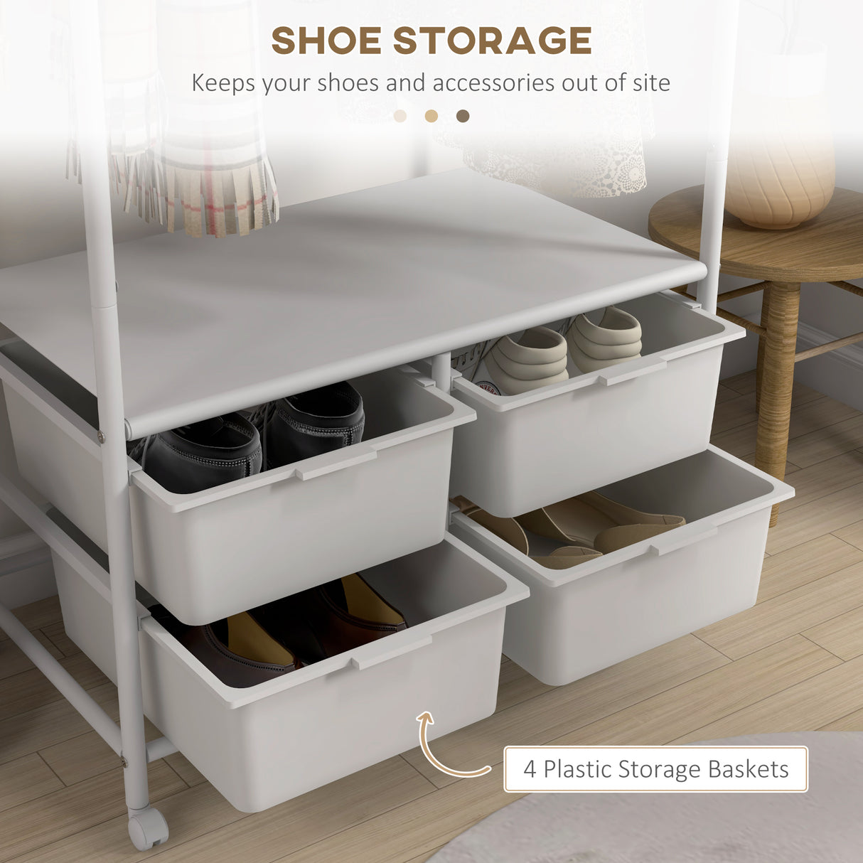 easycomfort easycomfort stand appendiabiti con scarpiera a 4 cesti e 8 ganci in acciaio e plastica 63x37x153 cm bianco