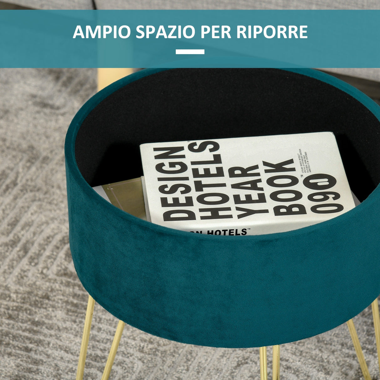 easycomfort easycomfort pouf contenitore 2 in 1 con funzione sgabello e tavolino in legno e velluto verde metallo con finitura oro 36x36x45cm ean 8054111847643