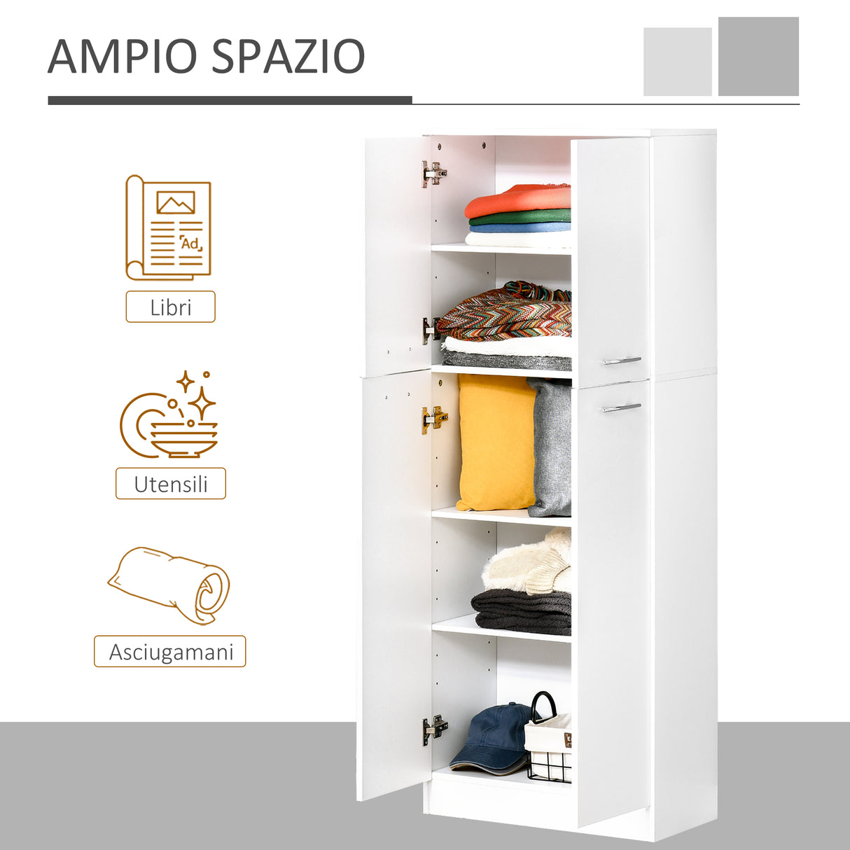 easycomfort easycomfort mobile dispensa multiuso con 2 armadietti e mensole regolabili legno truciolare 59x31x155cm bianco
