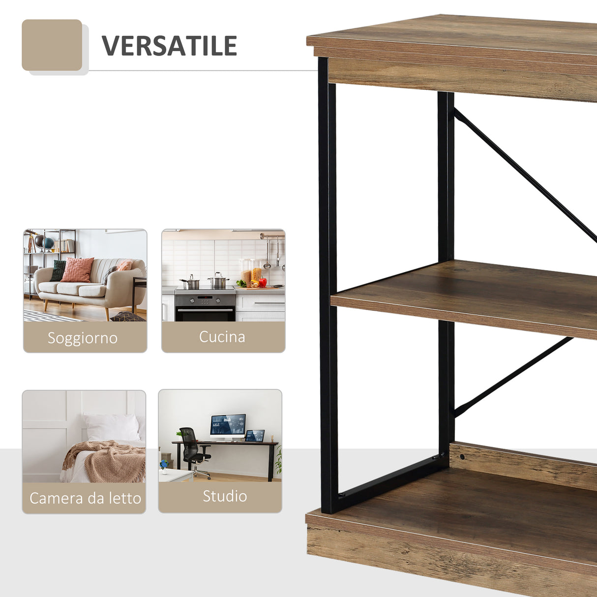 easycomfort easycomfort scaffale libreria in stile industriale mobile multiuso in legno marrone e metallo nero 80x36x81 3cm