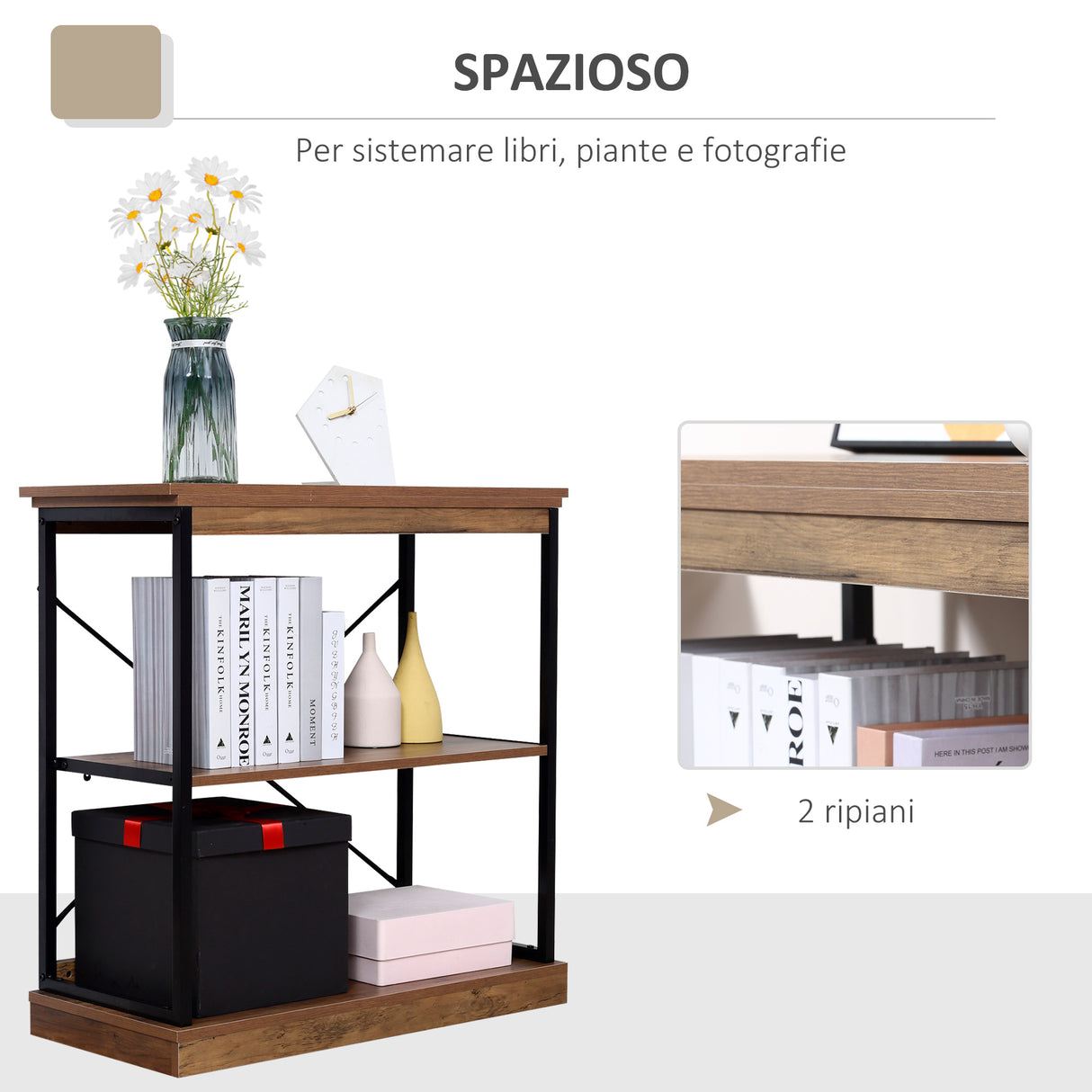 easycomfort easycomfort scaffale libreria in stile industriale mobile multiuso in legno marrone e metallo nero 80x36x81 3cm