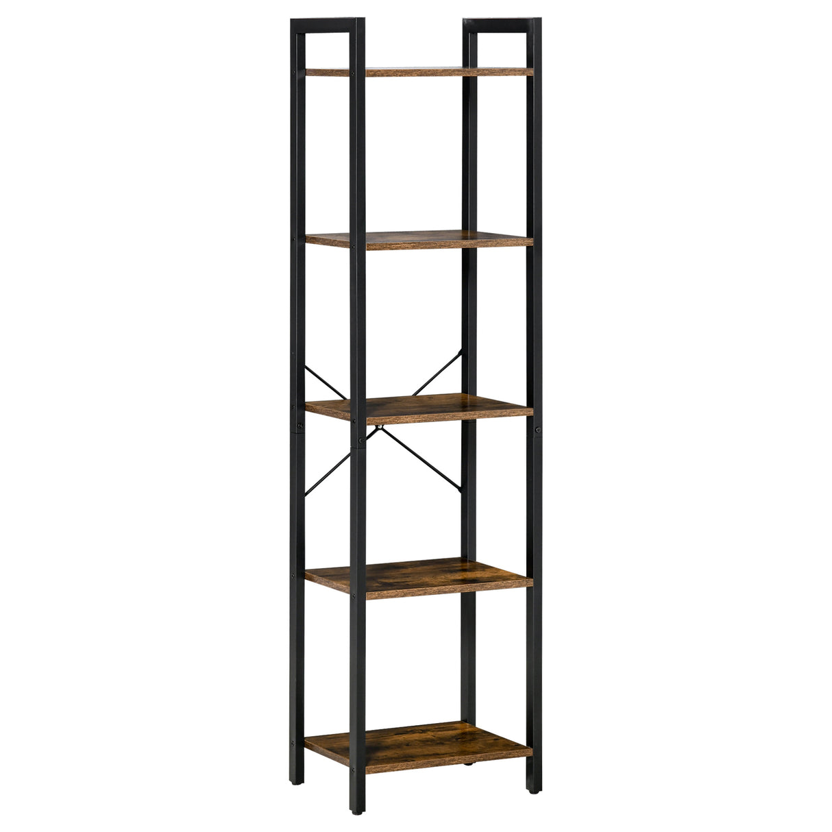 easycomfort easycomfort libreria stile industriale a 5 scaffali in legno e acciaio 40x30x154cm marrone rustico