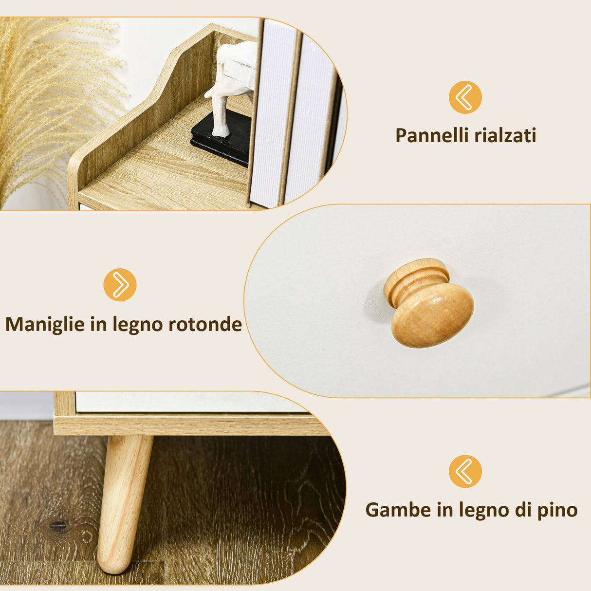 easycomfort easycomfort credenza moderna in truciolato e legno di pino con 3 cassetti e 2 armadietti a 2 livelli 90x32x80a cm