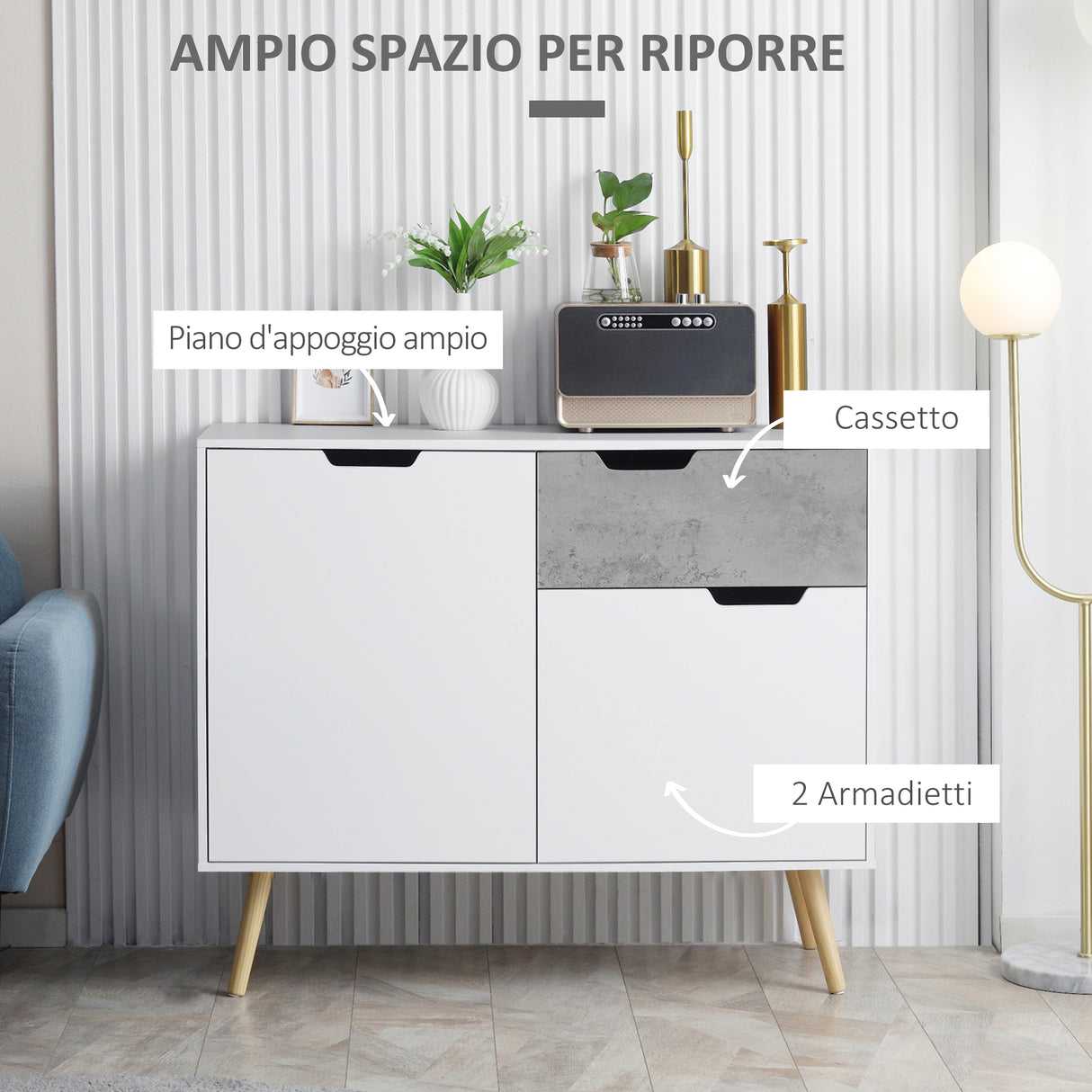 easycomfort easycomfort mobile da salotto con 2 armadietti a 2 ante e cassetto in truciolato e pino 98x39x81 5 cm grigio e bianco