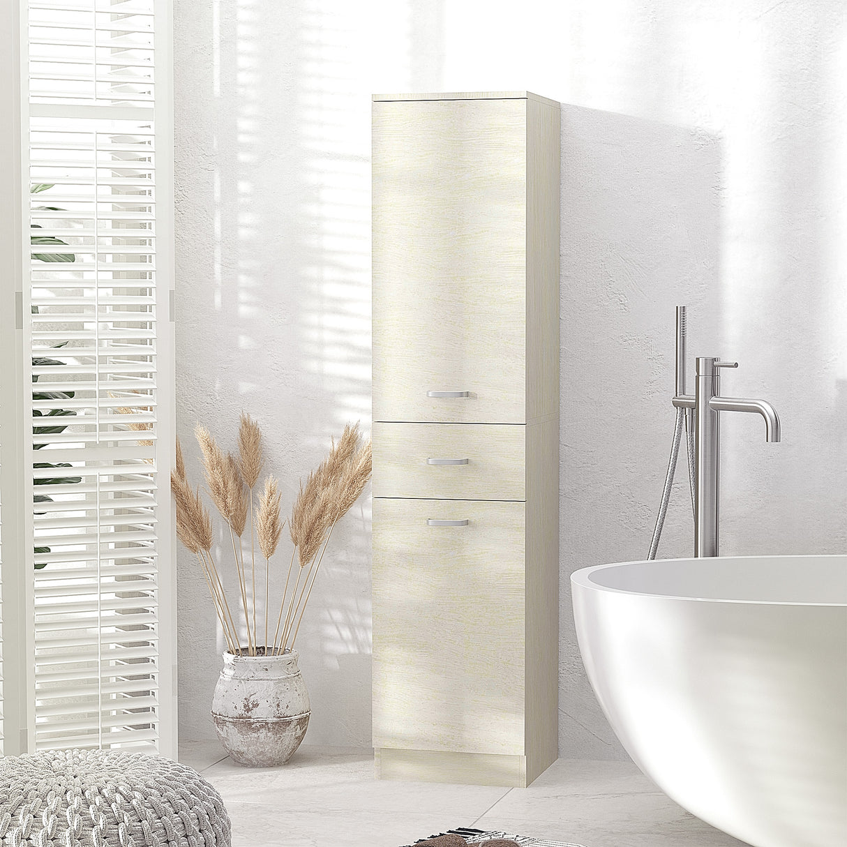 easycomfort easycomfort mobile bagno in legno con cassetto 2 armadietti e ripiani regolabili 34x34x150 cm color legno