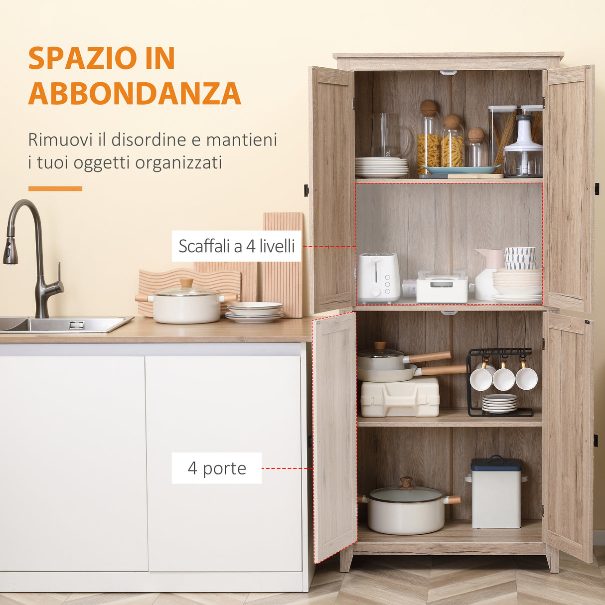 easycomfort easycomfort mobile cucina a 4 ante con mensole regolabili e base rialzata in legno 80x40x182cm