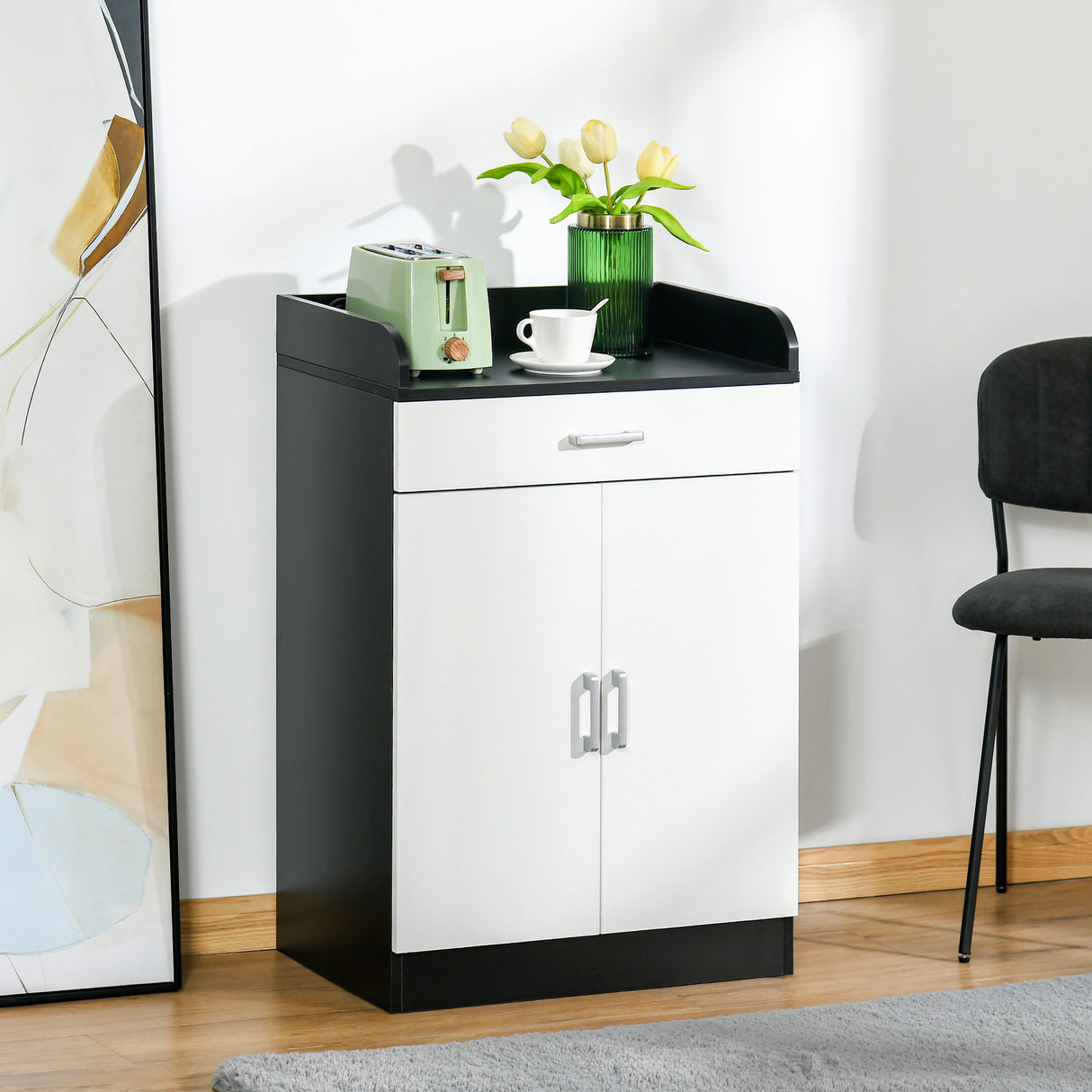 easycomfort easycomfort mobiletto con cassetto e ripiano regolabile per cucina soggiorno e anticamera in mdf 60x40x90cm bianco e nero