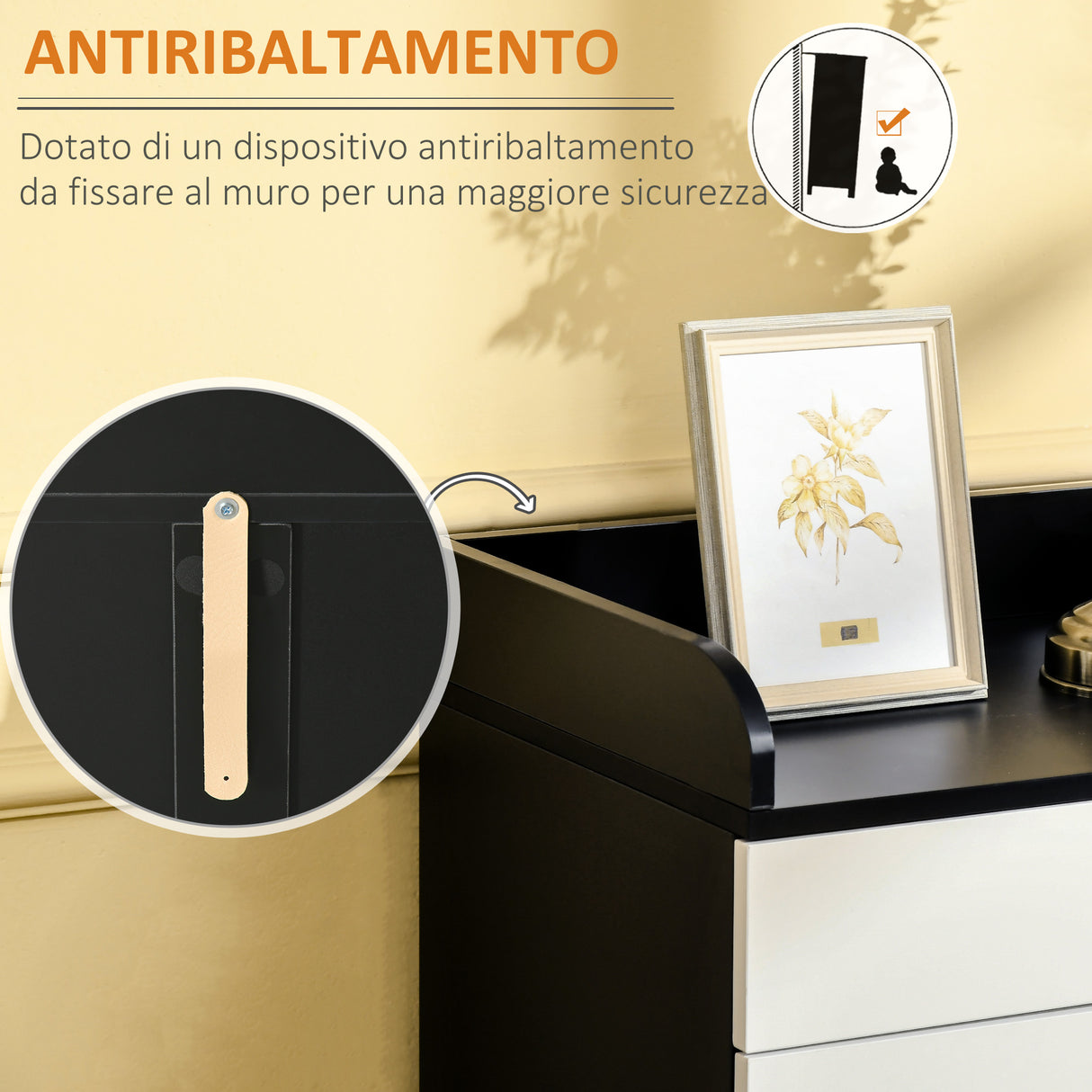 easycomfort easycomfort mobiletto con cassetto e ripiano regolabile per cucina soggiorno e anticamera in mdf 60x40x90cm bianco e nero