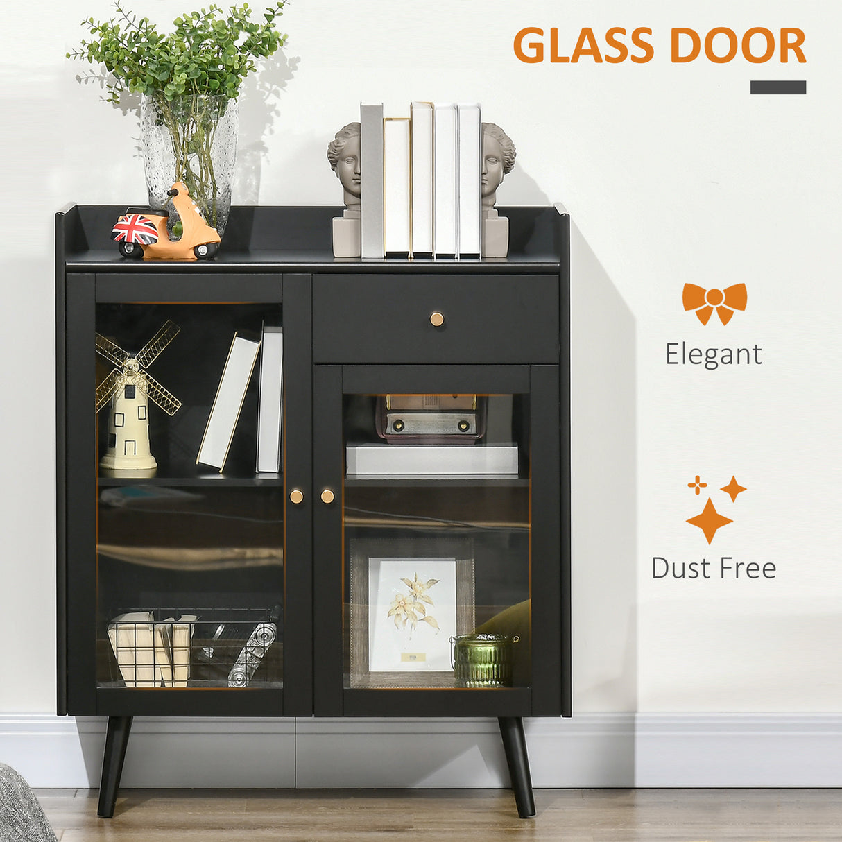 easycomfort easycomfort armadietto due ante con ripiano regolabile e spazi aperti in mdf e legno 80x40x94 3 cm nero