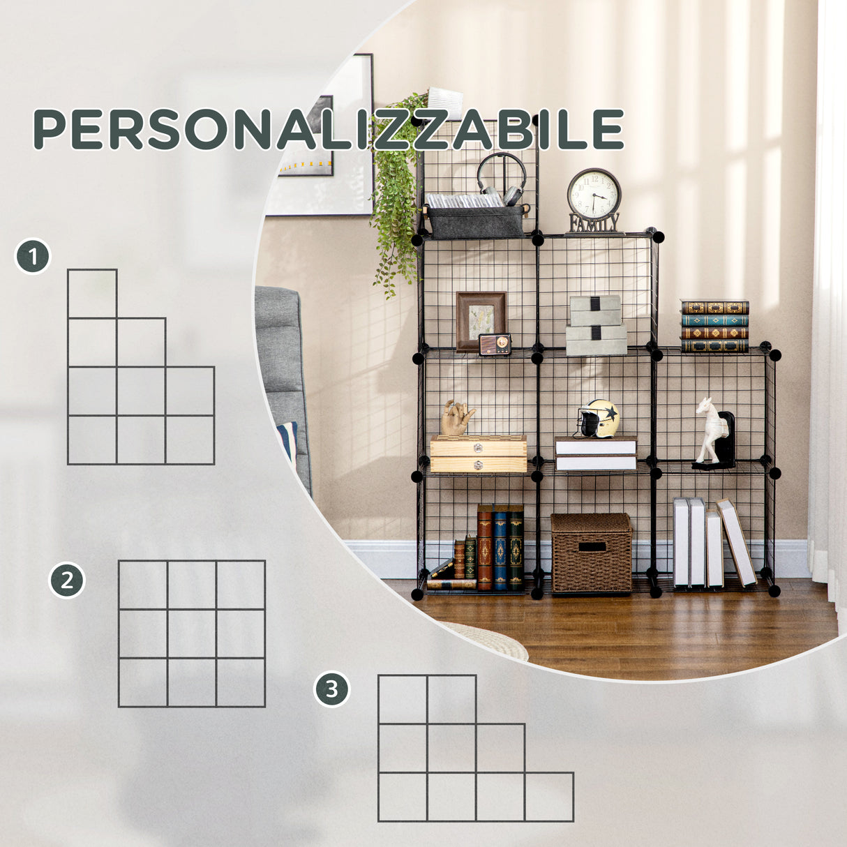 easycomfort easycomfort mobile libreria salvaspazio 9 cubi in rete con pannelli in acciaio e pp 35x35x35 cm nero