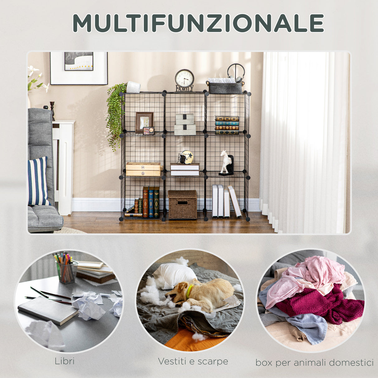 easycomfort easycomfort mobile libreria salvaspazio 9 cubi in rete con pannelli in acciaio e pp 35x35x35 cm nero