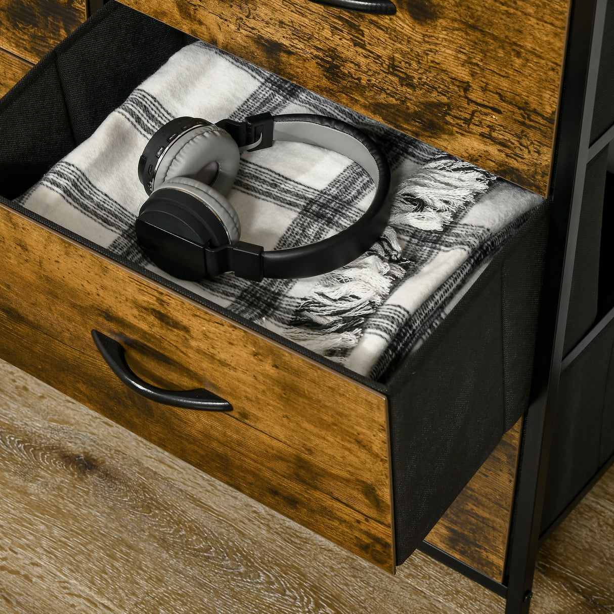 easycomfort easycomfort mobile cassettiera con 5 cassetti in tessuto pieghevoli stile industriale 83 5x29x87cm marrone