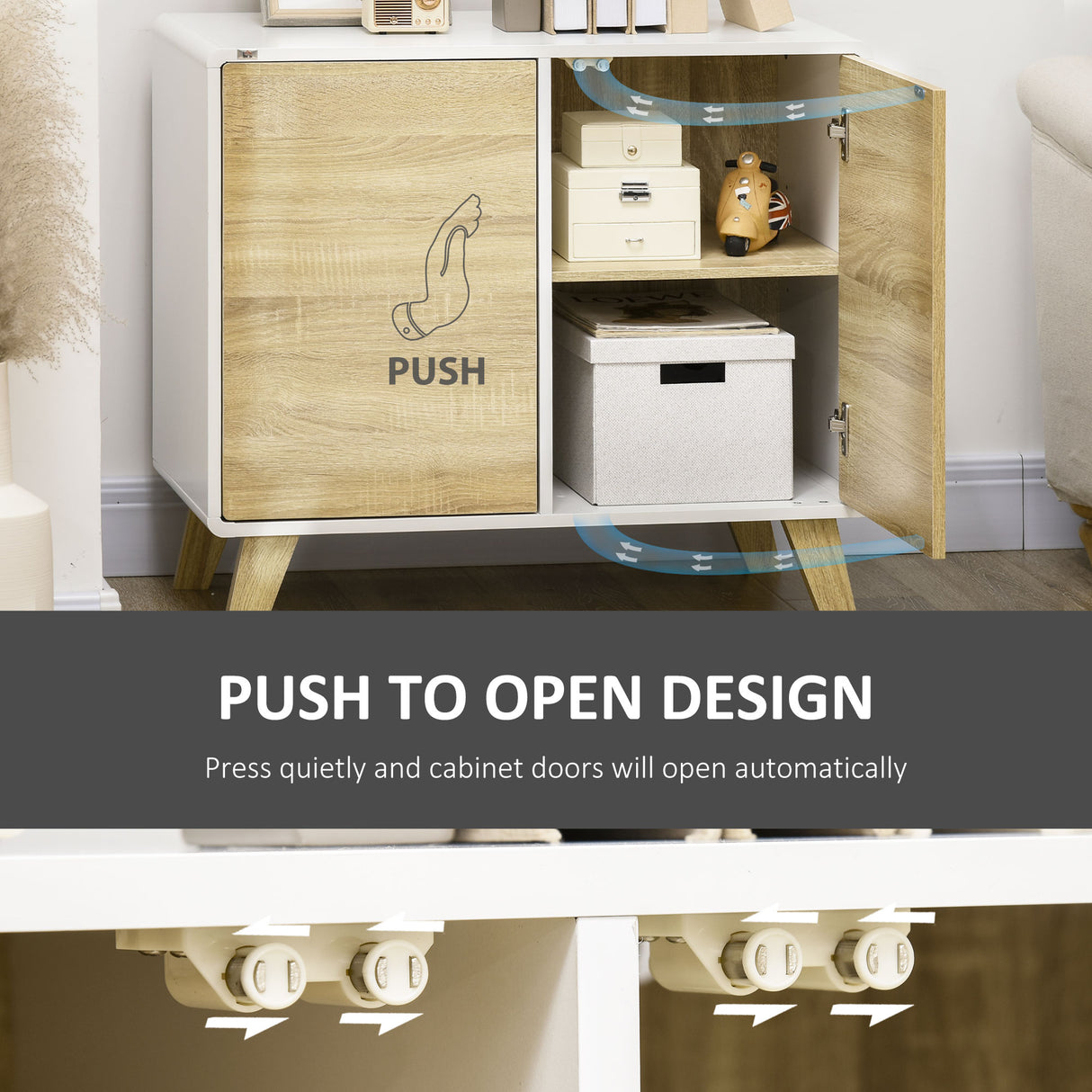 easycomfort easycomfort mobile multiuso con 2 ante a pressione e mensole regolabili in legno 80x40x70cm bianco e quercia