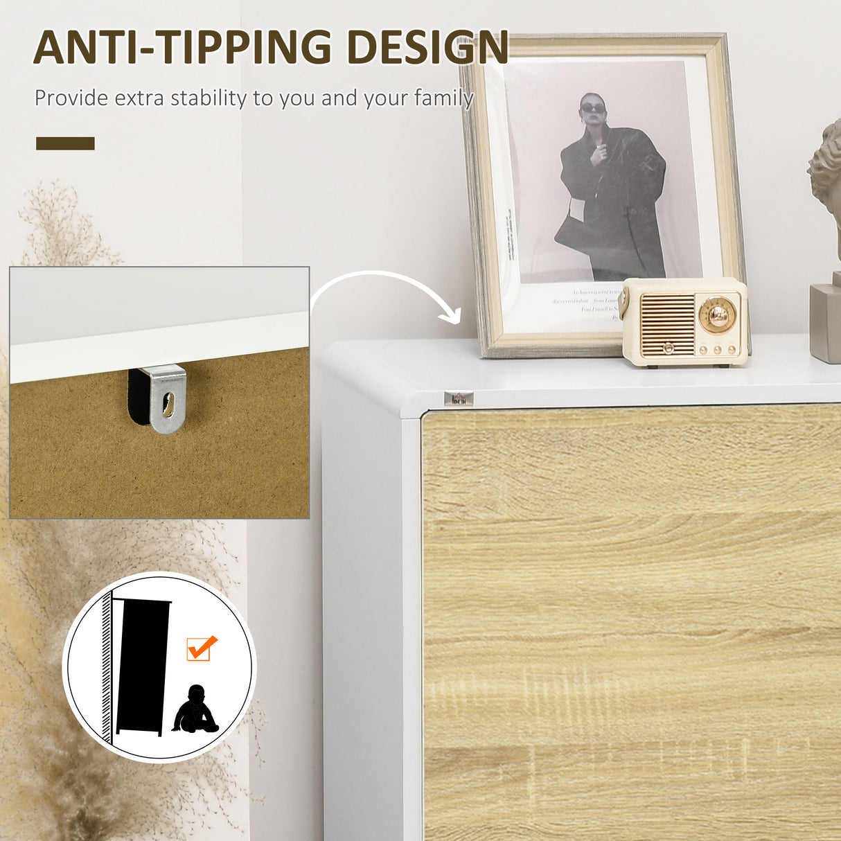 easycomfort easycomfort mobile multiuso con 2 ante a pressione e mensole regolabili in legno 80x40x70cm bianco e quercia