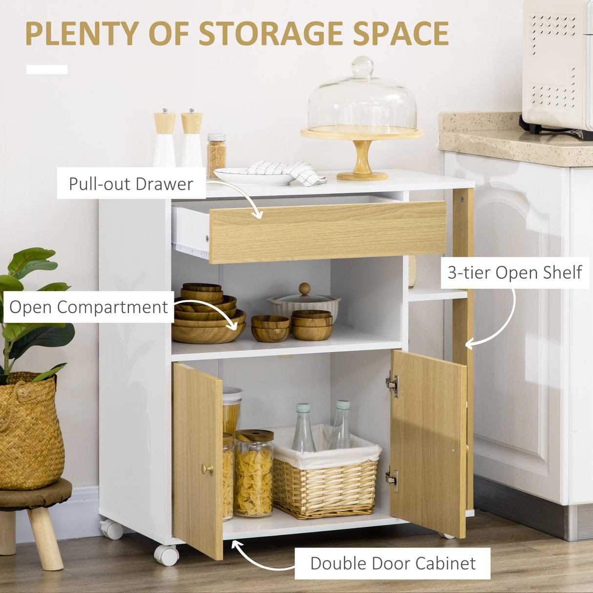 easycomfort easycomfort carrello da cucina in truciolato con 4 ripiani aperti un cassetto e un armadietto a 2 ante 80x39x85 5 cm