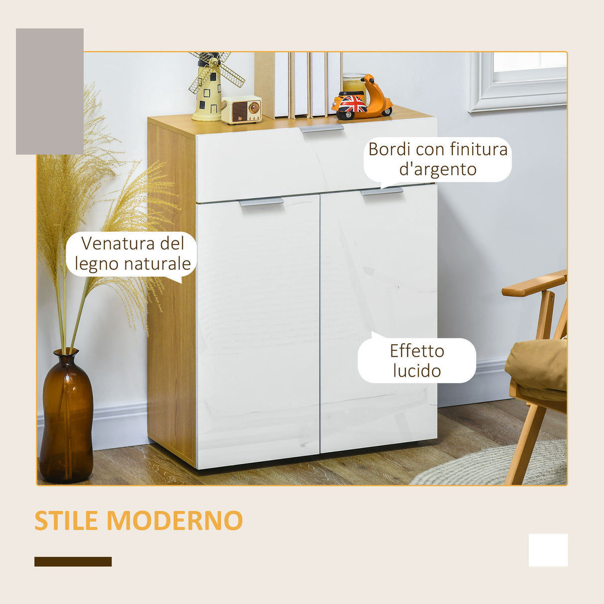 easycomfort easycomfort mobile per soggiorno con armadietto e cassetto ripiani regolabili su 3 livelli 70x35x92cm bianco