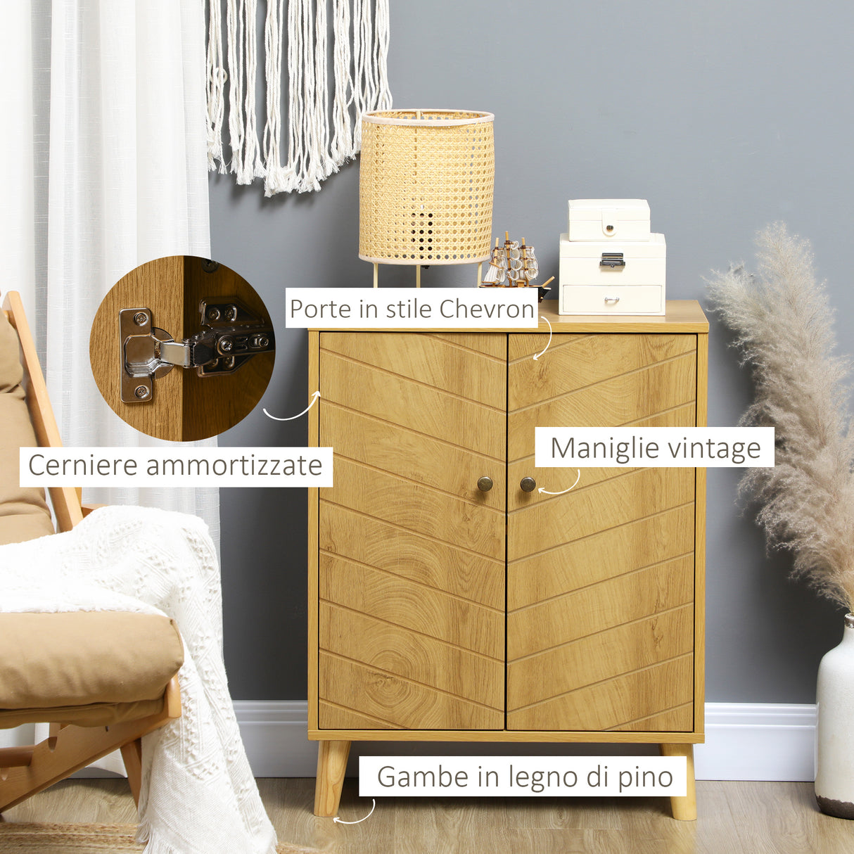 easycomfort easycomfort mobile multiuso stile vintage in legno con due ripiani interni 60x30x76cm