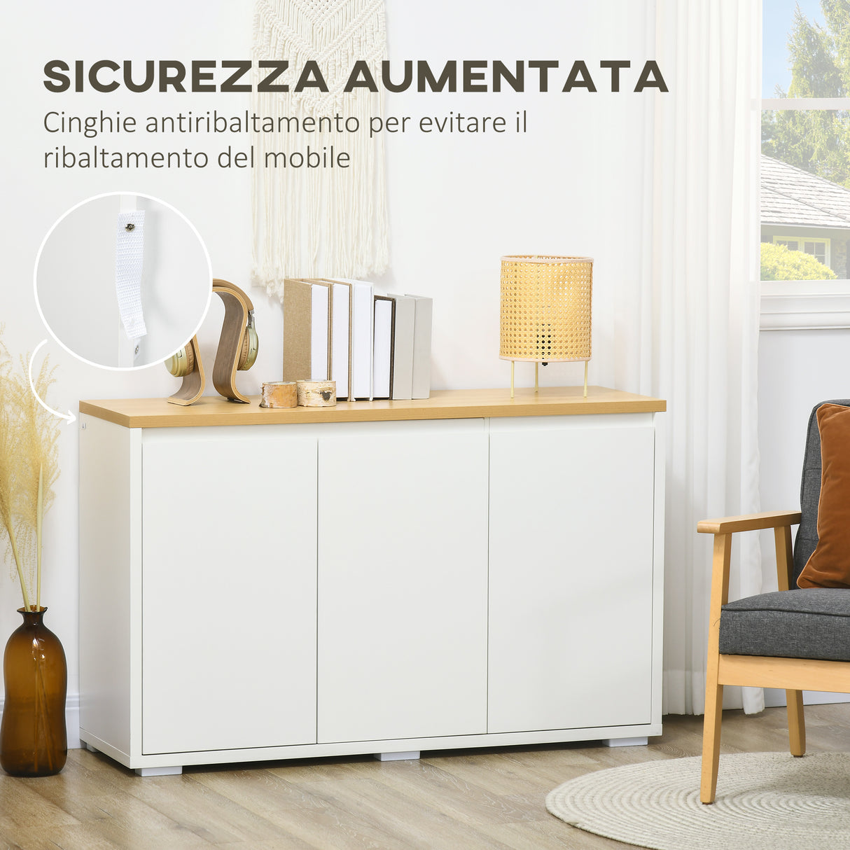 easycomfort easycomfort mobile multiuso con 2 armadietti a 2 livelli in truciolato ripiano regolabile 120x37x75cm bianco e color legno