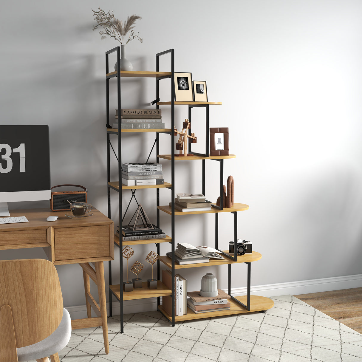 easycomfort easycomfort scaffale libreria a 10 livelli stile industriale in truciolato e acciaio 111 5x32x170 cm