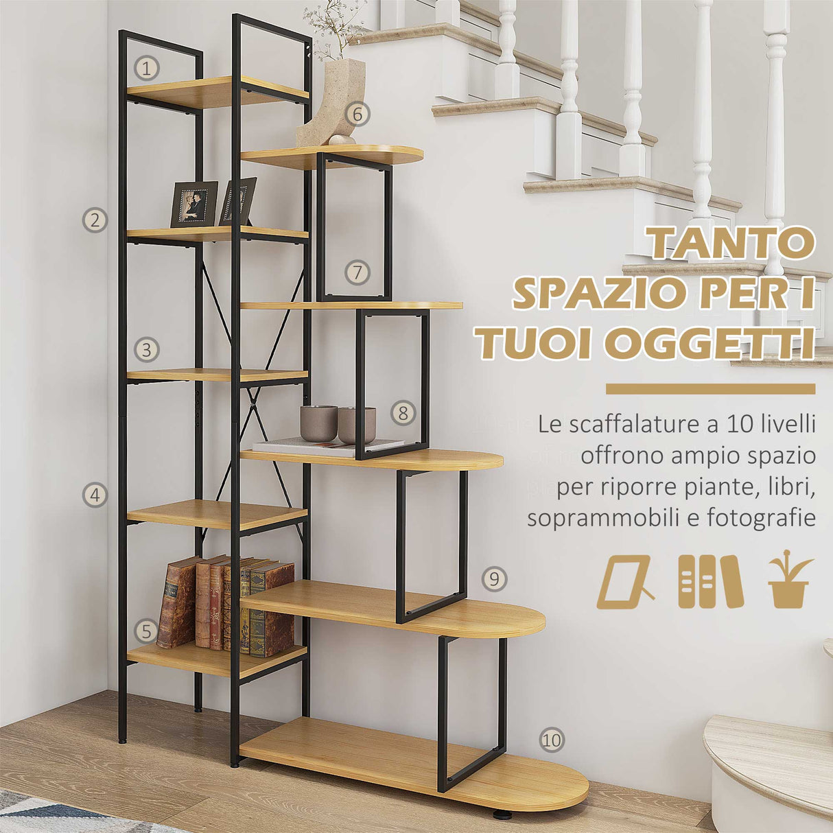 easycomfort easycomfort scaffale libreria a 10 livelli stile industriale in truciolato e acciaio 111 5x32x170 cm