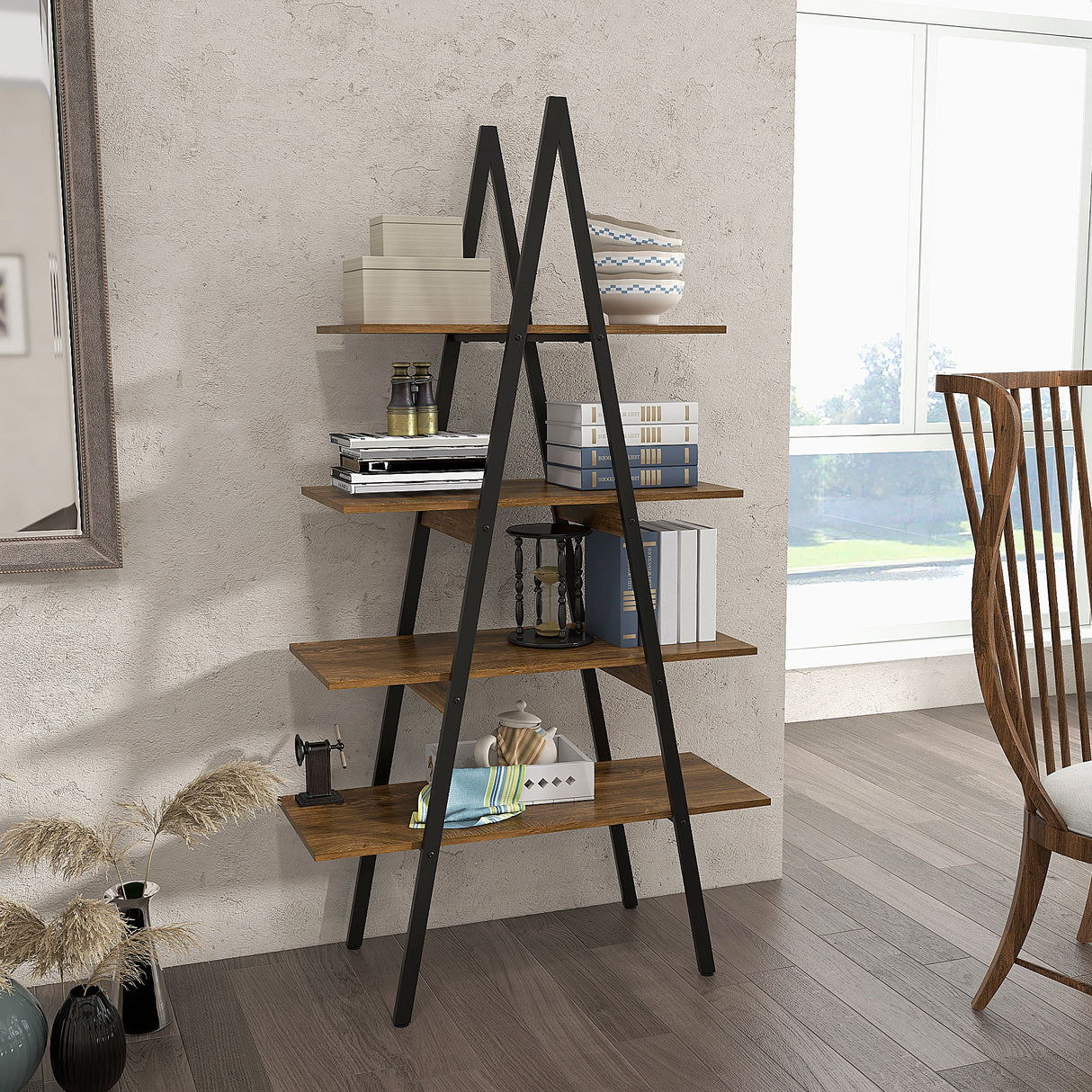 easycomfort easycomfort scaffale libreria 4 livelli in truciolato e acciaio ad a