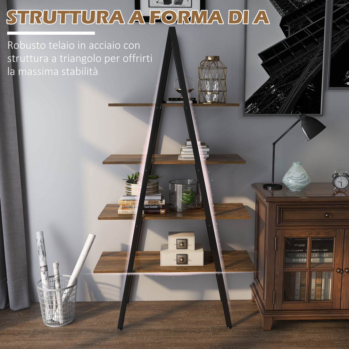 easycomfort easycomfort scaffale libreria 4 livelli in truciolato e acciaio ad a