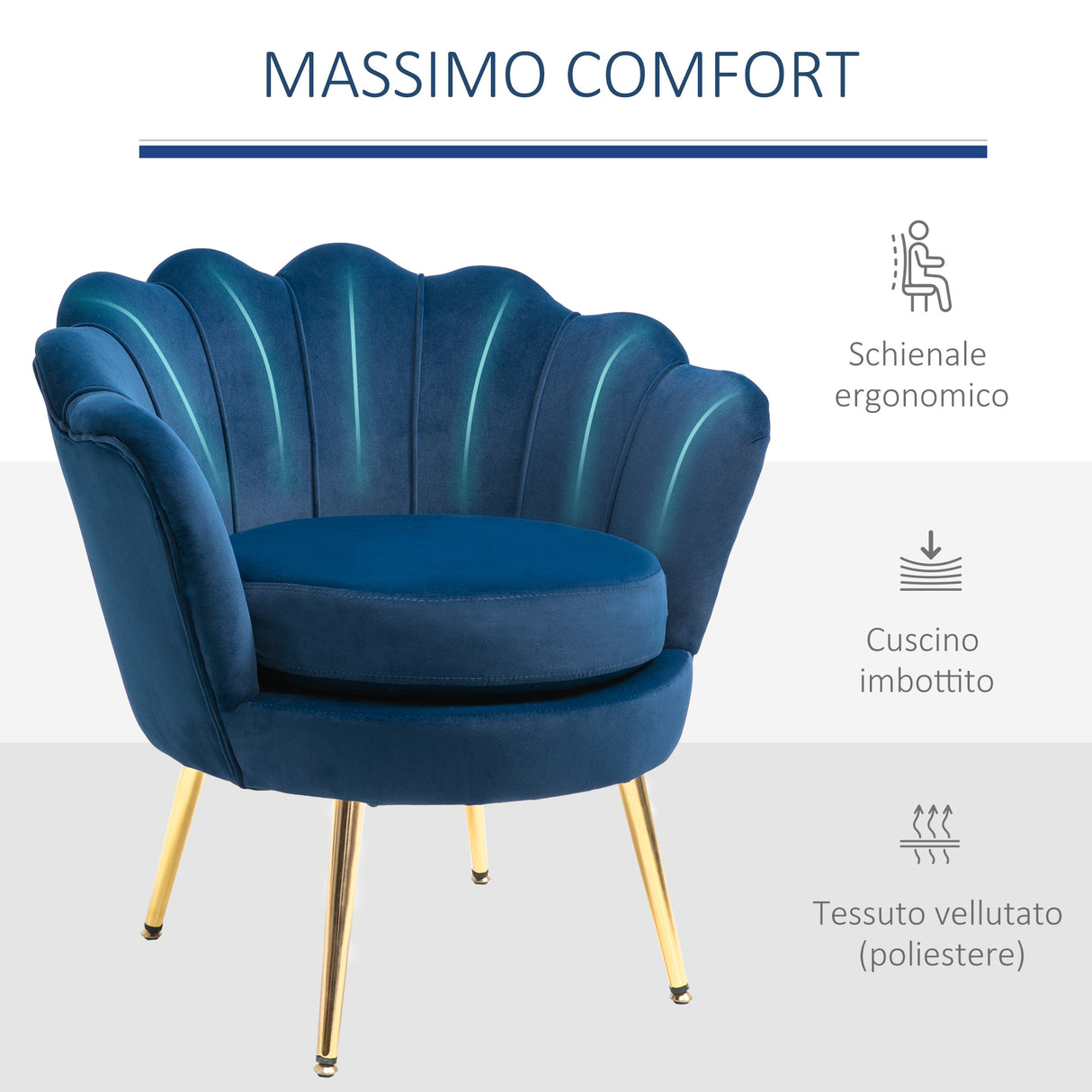 easycomfort easycomfort poltrona vintage di design in velluto blu poltroncina da camera con schienale alto 76x67x74cm