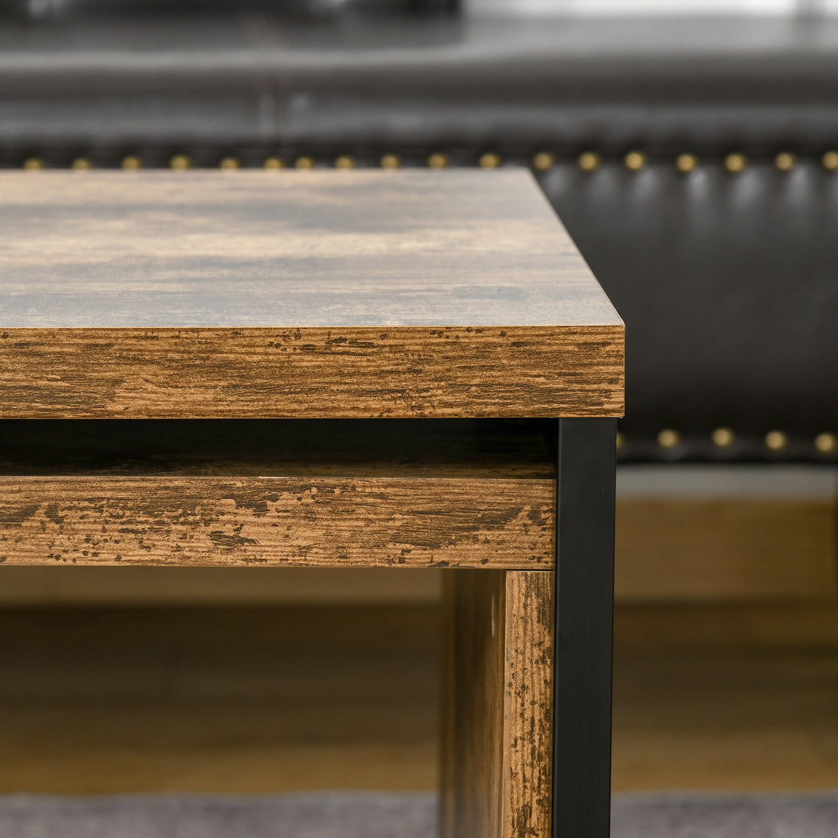 easycomfort easycomfort set di 2 tavolini da salotto impilabili e salvaspazio in stile industriale legno mdf e metallo marrone e nero