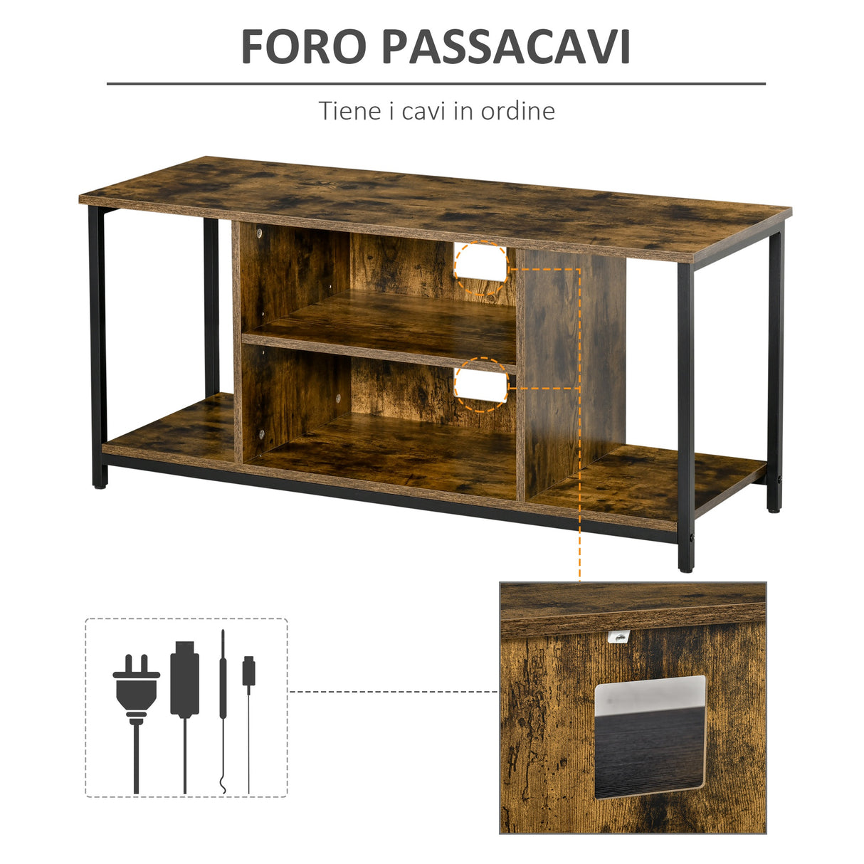 easycomfort easycomfort mobile tv da salotto in stile industriale legno e acciaio 110x40x50cm