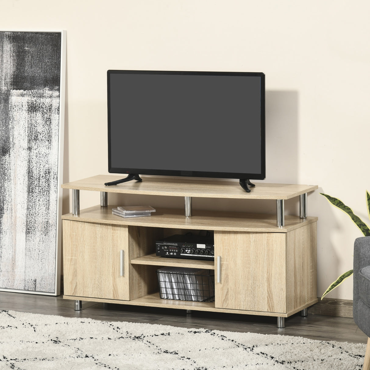 easycomfort easycomfort mobile tv moderno con 2 ripiani fori passacavi e 2 armadietti in mdf 105x40x55cm rovere