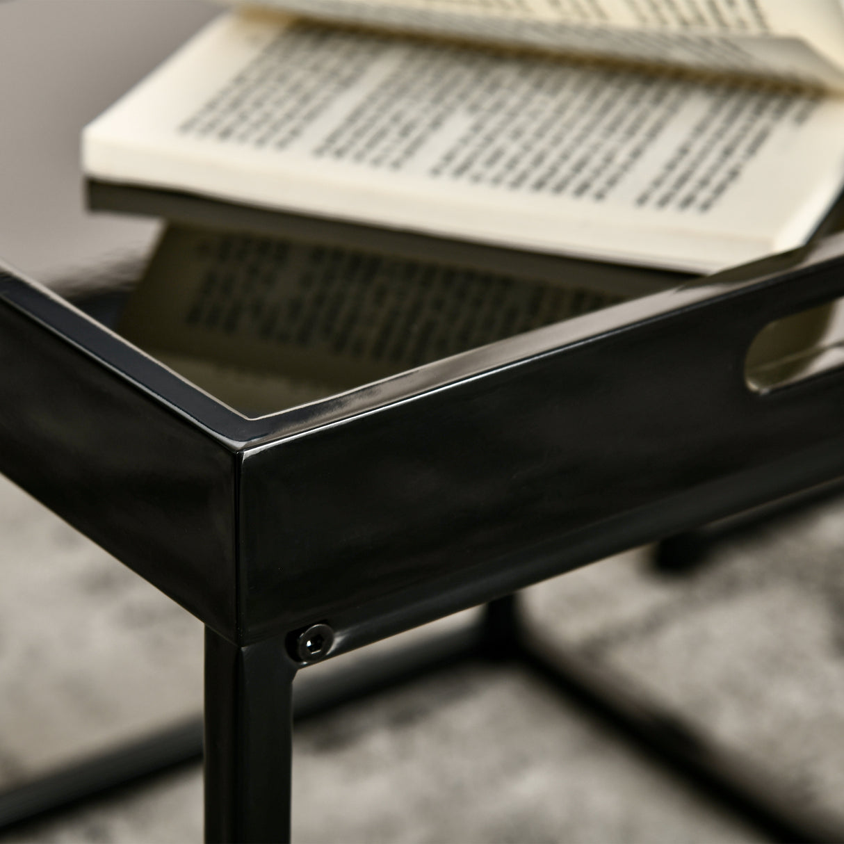 easycomfort easycomfort set da 2 tavolini da caffe impilabili con finitura lucida e telaio in acciaio nero